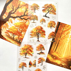 Autumn Background Stickers Trees Scrapbooking Junk Journaling Cards