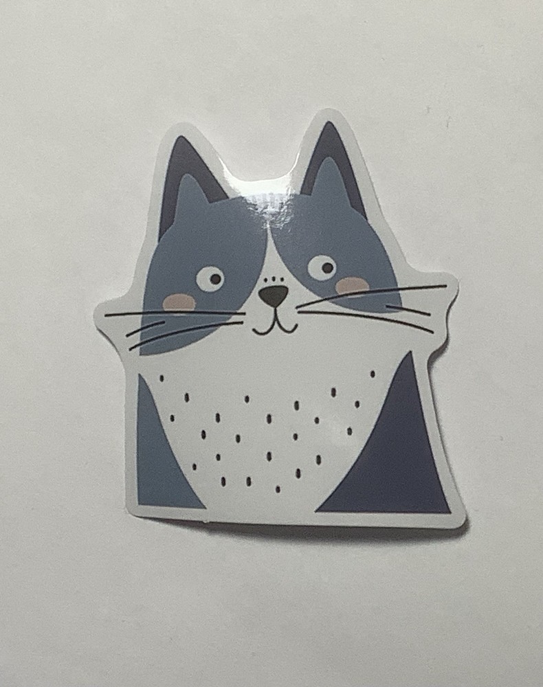Cute Gray And White Cat Sticker, 2.25 Inch, Glossy Vinyl, Die Cut, 0013i