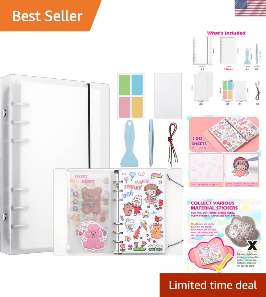 Reusable Sticker Album with Pockets, 100 Sheets, Blank Sticker Book with Twee…