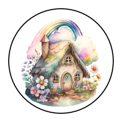 30 RAINBOW FAIRY HOUSE STICKERS ENVELOPE SEALS LABELS 1.5″ ROUND
