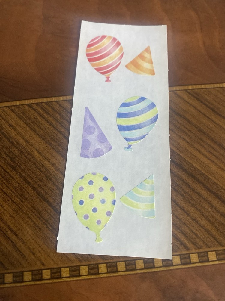 Vintage Creative Memories Balloons Party Hats Patterned Sticker Strip 2×5 Inches