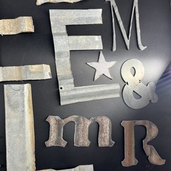Huge Lot 40 Tin Aluminum Metal Letters Symbols Assortment Craft Rustic Brutalist