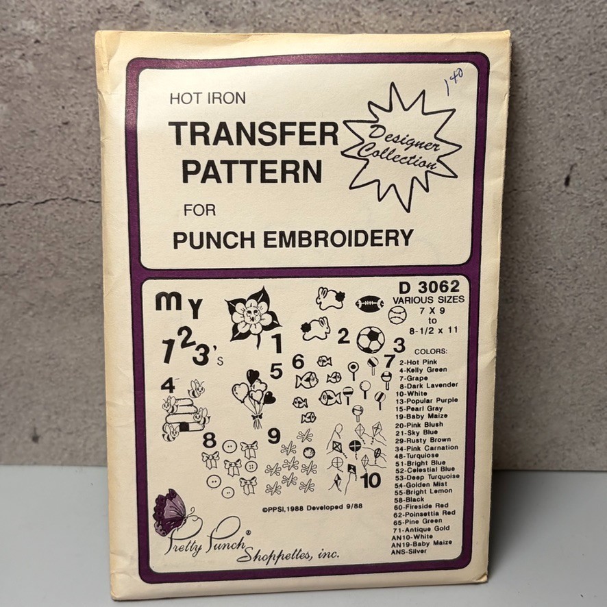 VTG MCM Transfer Pattern Iron On Punch Embroidery Kids Sports Flowers Numbers