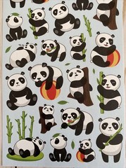 Stickers Playful Pandas Black + White Matte Finish Paper Bamboo Napping Climbing