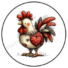 ROOSTER WITH HEART ENVELOPE SEALS LABELS STICKERS PARTY FAVORS