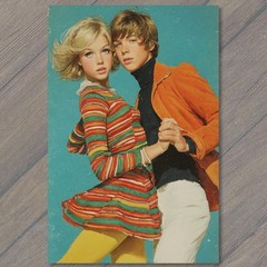 STICKER Mod Couple Striped Dress Orange Jacket Retro Fashion Romance Pose