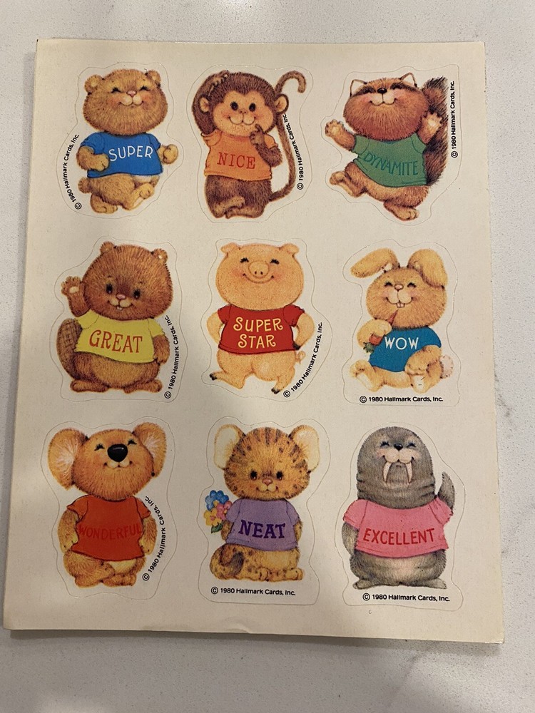Vtg 1980 Hallmark Sticker Shirt Tales Tails 1 SHEET Walrus Beaver Pig RARE