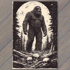 STICKER Bigfoot Walking Moonlit Forest Skulls Trees Mythical Creature Strange