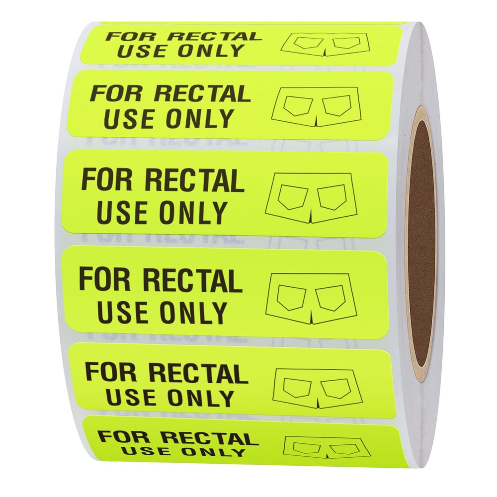 Rectal Use Only Stickers Fluorescent Yellow 1.5 x 0.375 Inch 500 Roll Prank