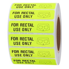 Rectal Use Only Stickers Fluorescent Yellow 1.5 x 0.375 Inch 500 Roll Prank