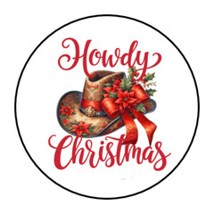 30 Howdy Christmas western cowboy hat envelope seals stickers labels tags round