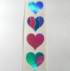 Vintage Mrs Grossman Foil Mylar Heart Sticker Strip – Teal Fuchsia Pink Pattern