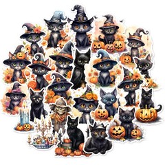 100 Pcs Black Cat and Witch Stickers, Horrible Pumpkin Stickers Wansheng-2