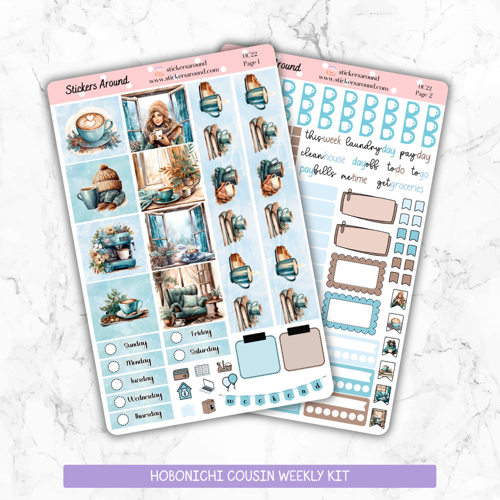 Cozy Winter Coffee Planner Sticker Hobonichi Cousin Weekly Kit, Coffee Lover