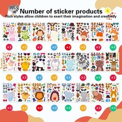 48 PCS Make a Face Stickers Sheets for Kids, Make Your Own Animal Mix and Mat…