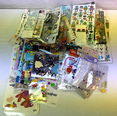 Mixed Lot of Scrapbooking Stickers, Open Packages, Partially Used, Many Brands