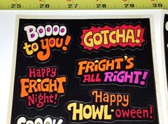 VTG HALLOWEEN STICKER 2 SHEETS BLACK ORANGE BOO SCARY HORROR MONSTER GHOST DECAL