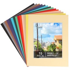 Prudiut 15 Pack 11×14 Picture Mats, Mixed Colors Frame Mattes for 8 x10 Pictures