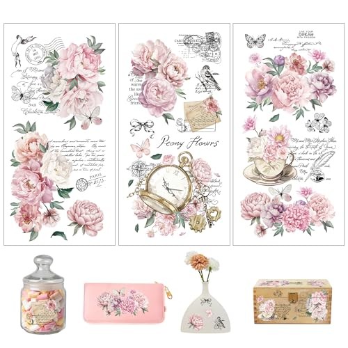 3 Sheets Rub On Transfers for Crafts and Furniture – Pink Vintage Pink Flower