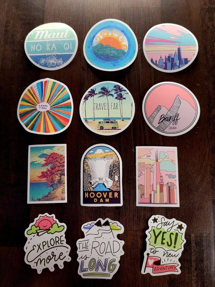 STICKERS x 12 Inspiration Affirmation Travel Adventure Journal 23Z2