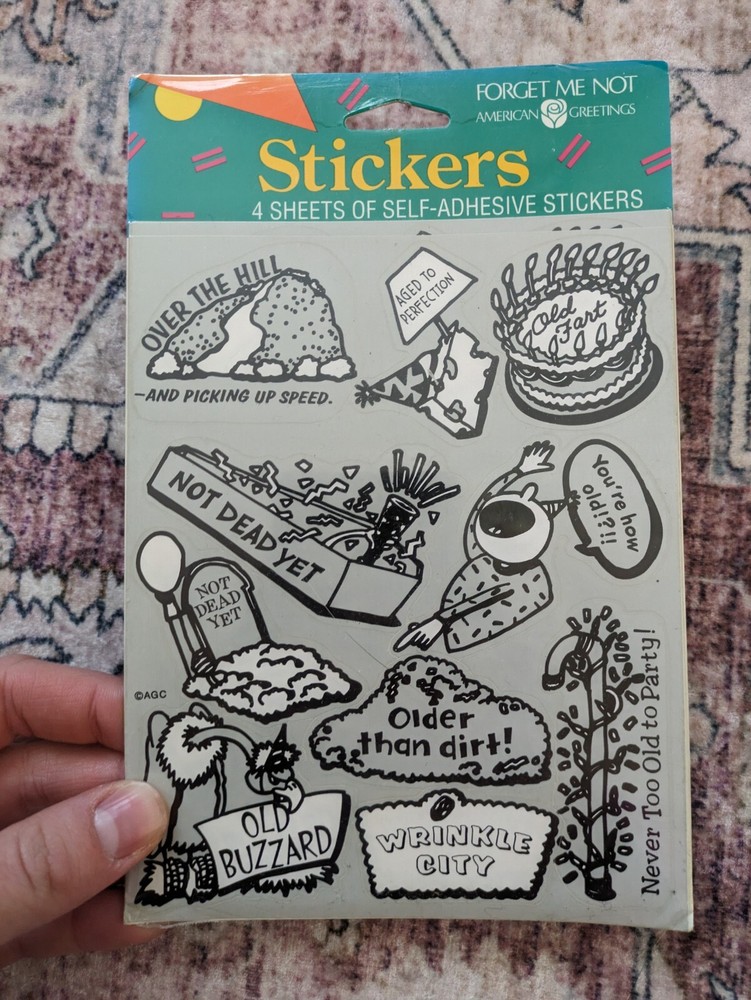 OVER THE HILL Stickers Humor Bday Sealed 4 Sheets Vintage American Greetings