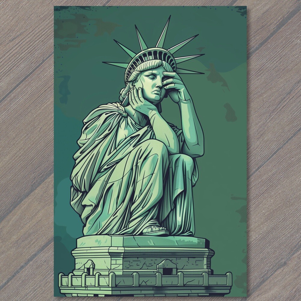 STICKER Sorrowful Statue of Liberty Weeps New York City USA State Sad Crying