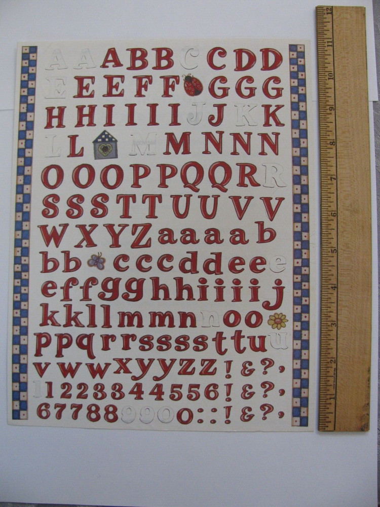Joy Marie ALPHABET ROLL Stickers 1 Sheet 8.5″ X 11″ Letters Numbers Borders