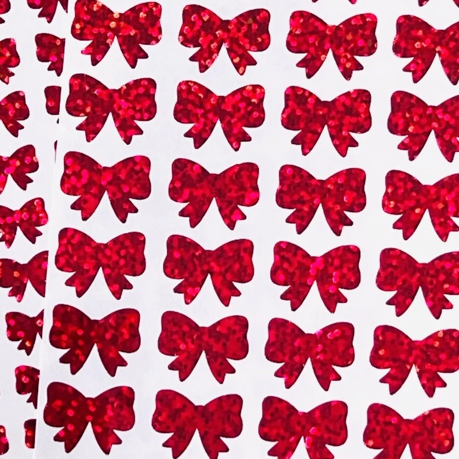 Red Holographic Sparkle Bow Stickers! – Choose a Size