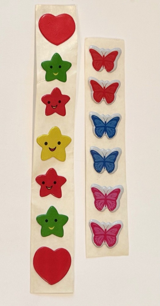 Vintage Scratch Sniff Puffy Star Smiley FACE Red Heart Spring Butterfly Stickers
