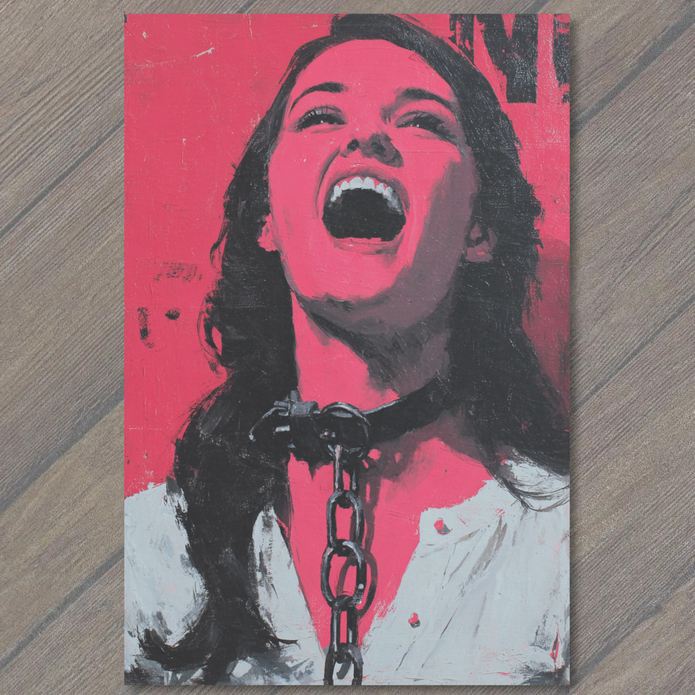 STICKER Red Portrait Woman Chain Collar Expression Bold Emotional Modern Gothi