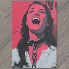 STICKER Red Portrait Woman Chain Collar Expression Bold Emotional Modern Gothi
