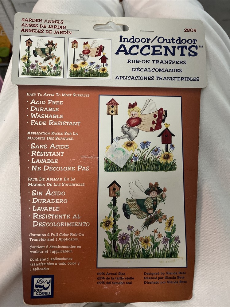 Vtg 1996 Indoor Outdoor Accents Rub-on Transfers Garden Angels Loew Cornell NEW