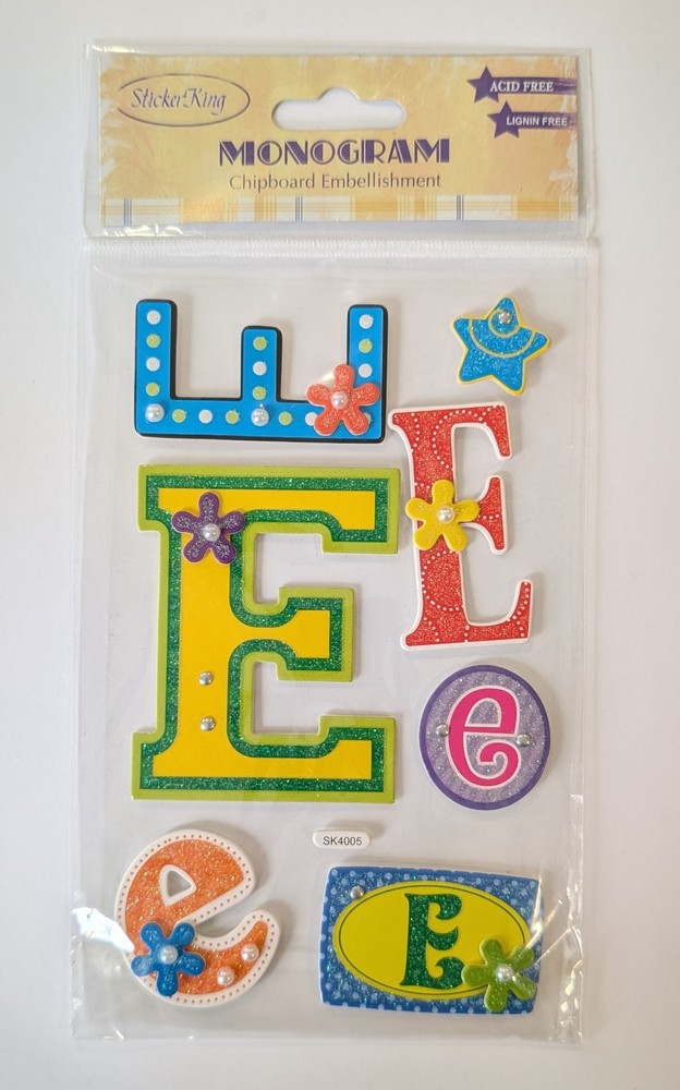 Letter E Monogram Chipboard Scrapbooking Stickers by Sticker King