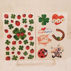 Two Vintage 90s Sticker Sheets, Clover, Lucky Ladybugs, Horseshoe – from DENMARK