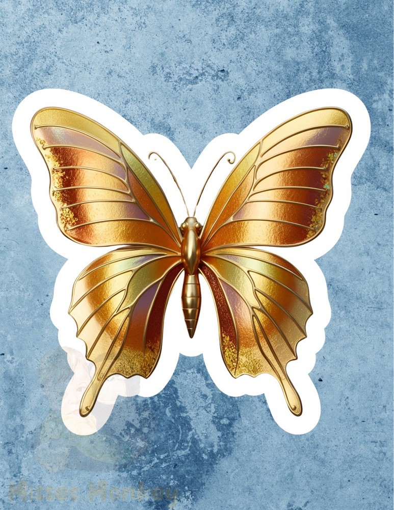 Gilded Golden Butterfly Sticker – Metallic Butterfly Sticker 4 X 4 Inches