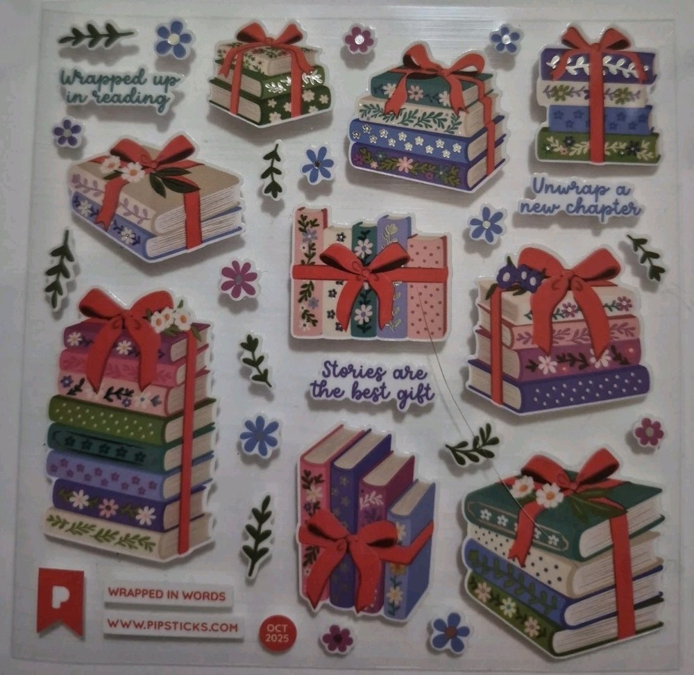Pipsticks “Wrapped In Words” Sticker Sheet (4x4in) Oct 2025 –Holiday Theme–
