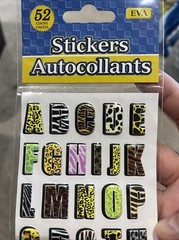 Alphabet Stickers Autocollants – Puffy Animal Patterns – Multi Colors – 52 Count
