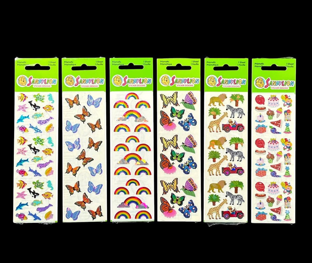6 Vintage Sandylion Prismatic SEALED Holographic Rainbows Butterflies Stickers