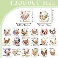 Dazoratix Chicken Iron on Transfers – 20 Sheets Colorful Floral DTF Ready to Pre