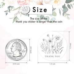 500 PCS 1.5 Inch Thank You Stickers for Small Business, Baking, Line Flowers 1
