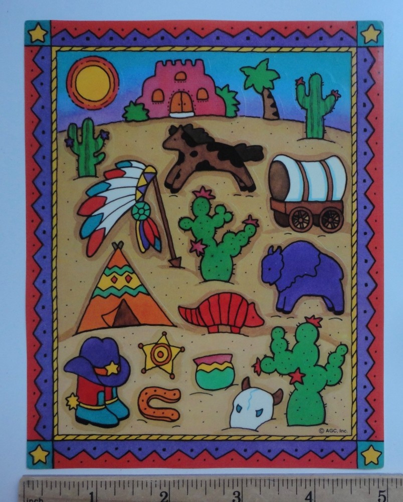 Vintage Western AGC Stickers Sheet 90s~Cactus~Teepee~Horse~Armadillo~Wagon++
