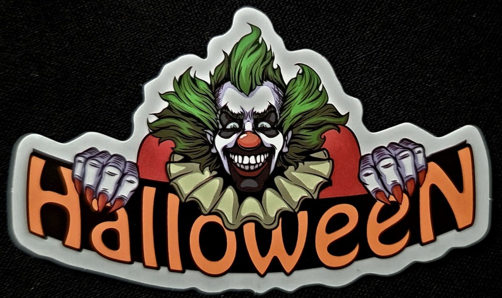 HALLOWEEN STICKER «COSTUME CLOWN» 3 X 1 3/4″ GLOSSY