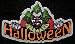 HALLOWEEN STICKER «COSTUME CLOWN» 3 X 1 3/4″ GLOSSY