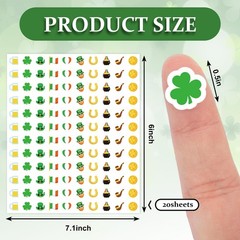 2400 Pcs St. Patrick’s Day Mini Stickers Shamrock Lucky Clover Pot of Gold Self-