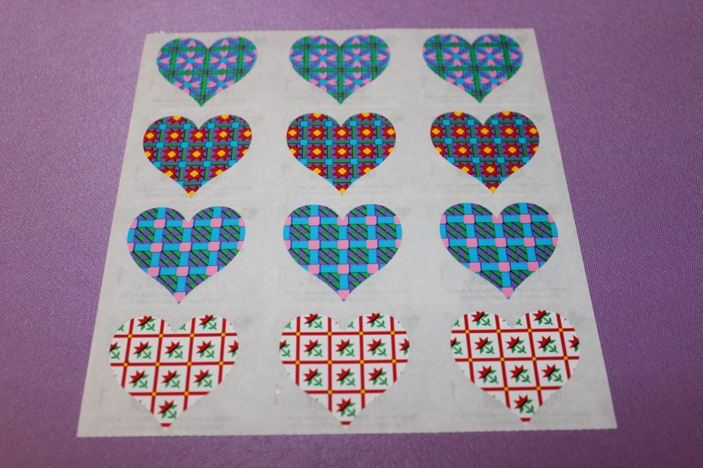 Mrs. Grossman’s Sheet RARE Vintage 1996 Full Sheet Quilted Heart Stickers!
