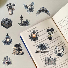 50Pcs Transparent Gothic Black Rose Stickers for Scrapbooking PET Nature Plant F