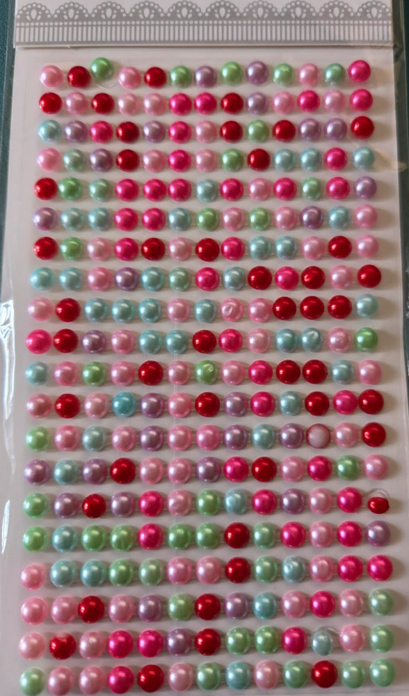 CraftbuddyUS 260 pcs x 6mm (20 Stripes) Self Adhesive MIXED Pearl Round Gems