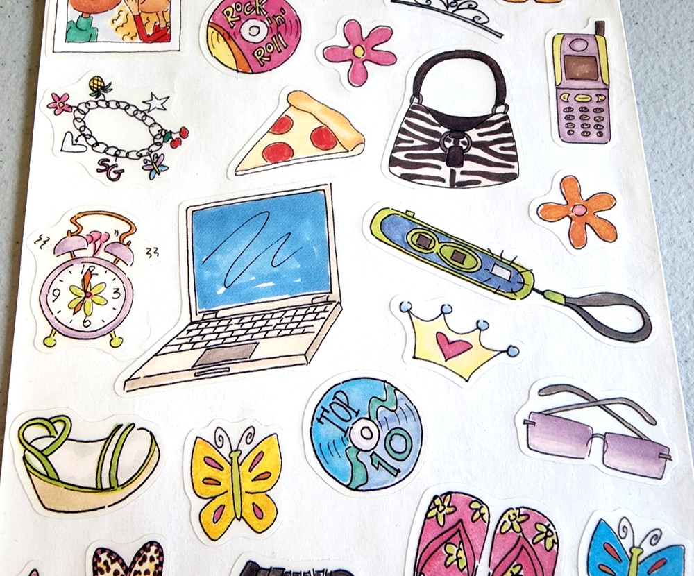 MAMBI Retro Girl Retro Clear Stickers 2003 Vintage Scrapbooking Laptop Pizza CDs