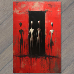 STICKER Four Slender Alien Entities Red Abstract Horror Portal Dread Mystery D