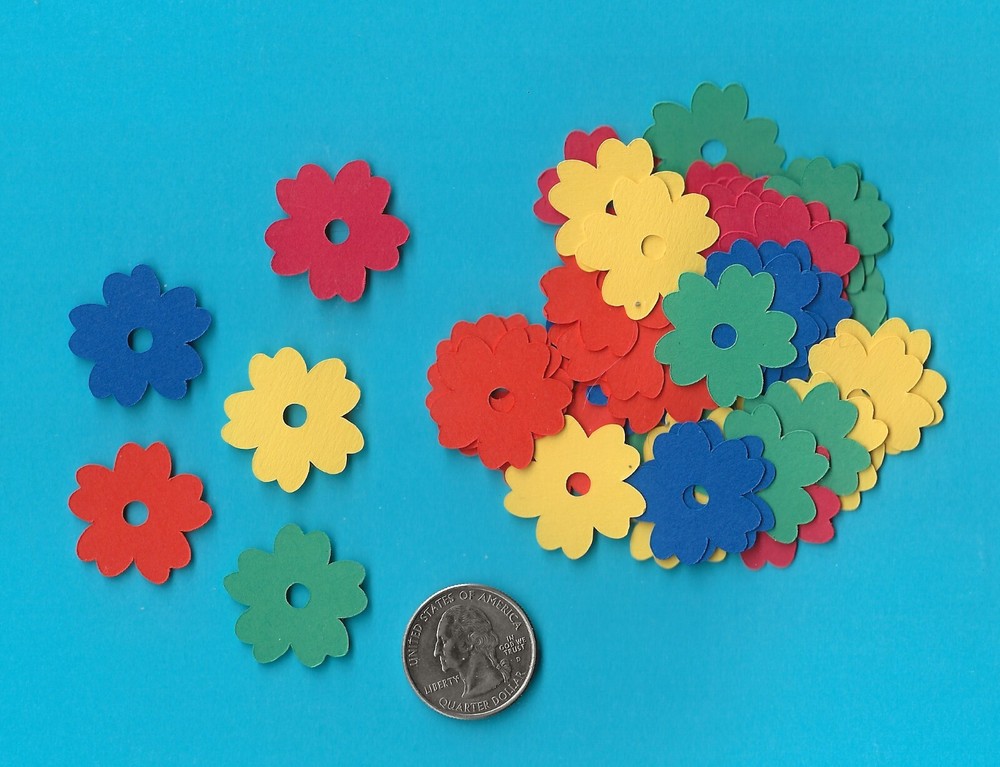 Flower Die Cuts – 1″ diameter – 50 pcs. Brights or Pastels or ANY COLORS (#7)